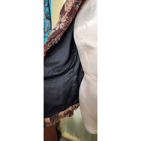 Chicos Jacket Womens Size 1
Flowers Silk Open Boho Pockets Tapestry - Picture 2 of 5